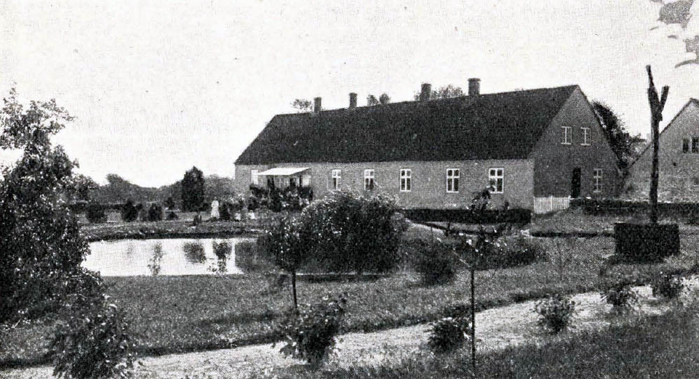Skovsholm i Ibsker - Hovedbygning er opført af Grundmur med Tegltag. Avlslængerne er ligeledes grundmurede og tækkede med Straa.